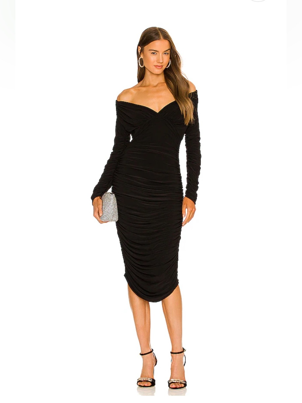 Norma Kamali Tara Dress Black Long Sleeve Ruched Bodycon XS